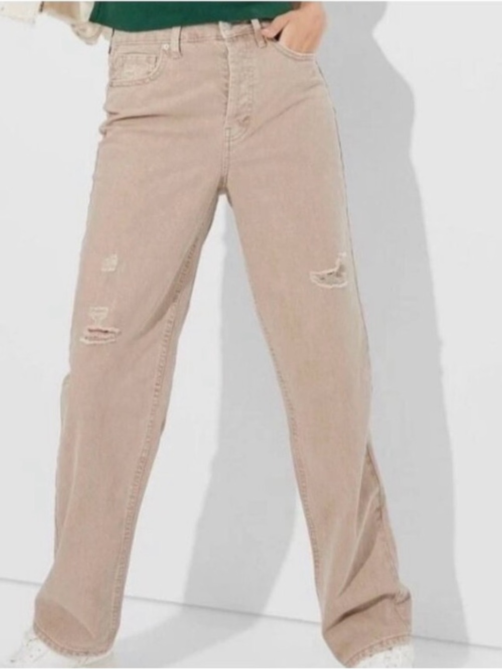 Wild Fable Women’s Distressed Light Brown Jeans with Ripped Details